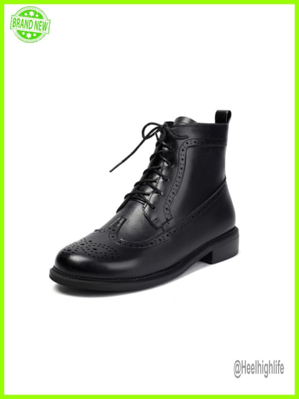 SEIFIN Wingtip Oxford Combat Ankle Boots Side Zip Lace Up